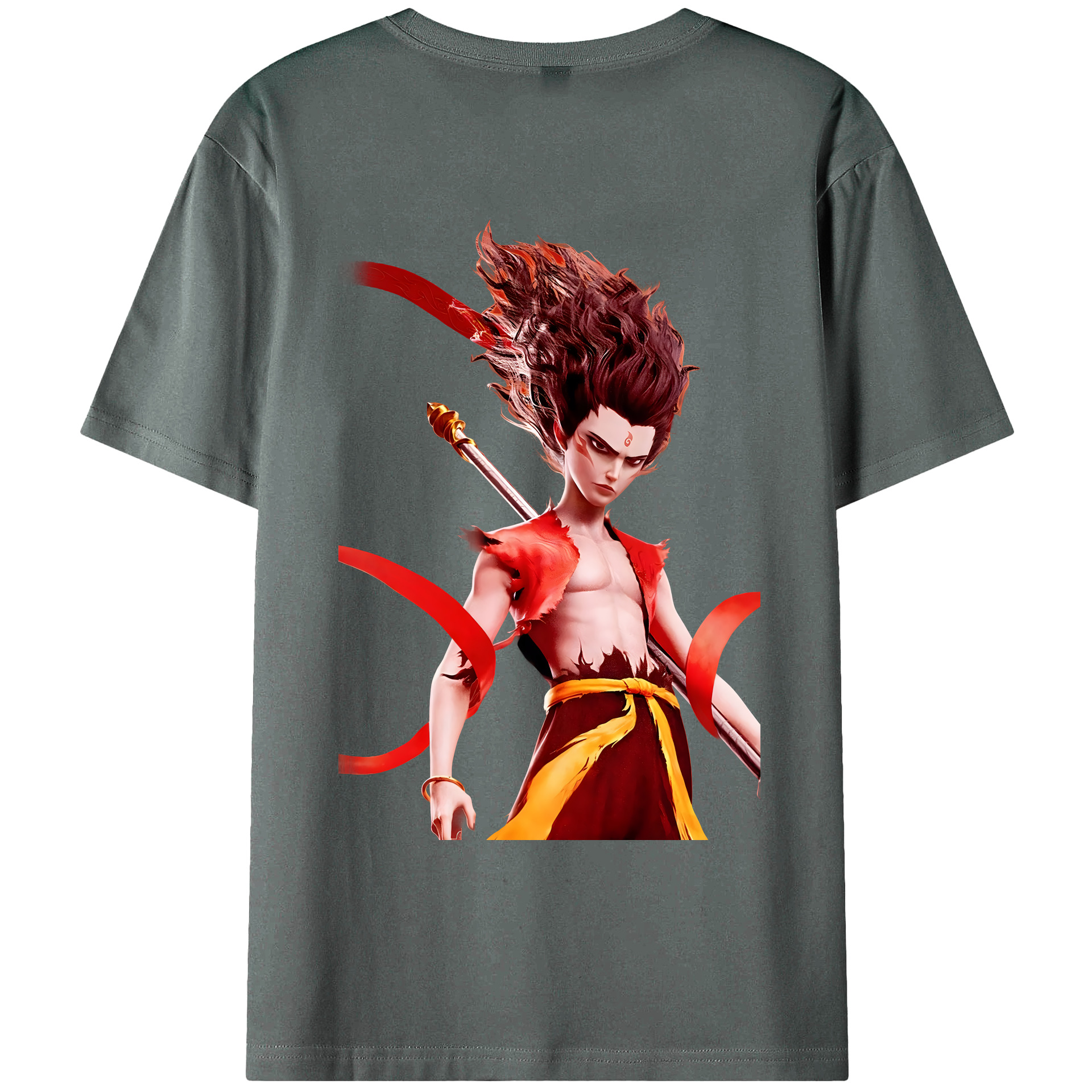 （画像用） Ne Zha 2 ナタ 魔童の大暴れ 綿100％ メンズ半袖Tシャツ（バックプリント） 通気性